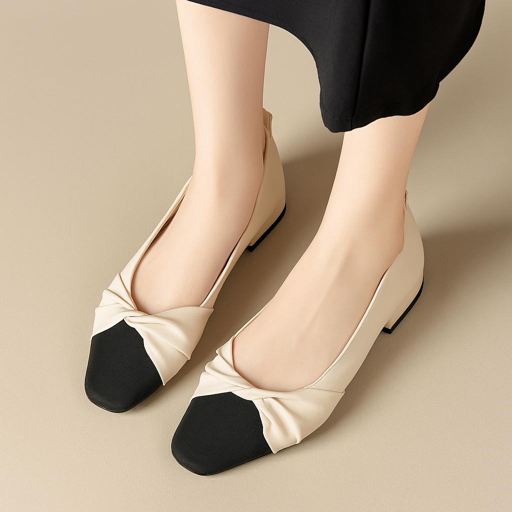 Romina – Scarpe a Punta in Pelle con Tacco Basso Donna Beige