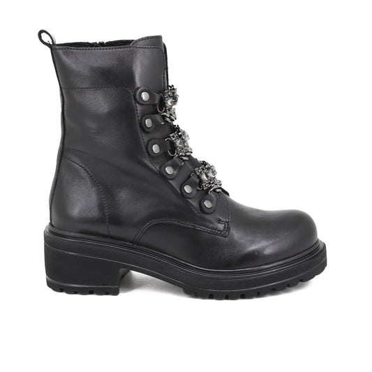 Rosanna - Stivaletti bikers in pelle con catene donna NERO