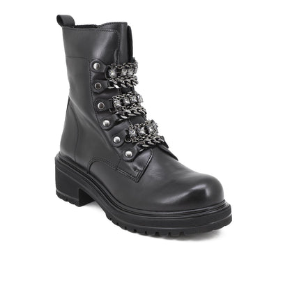 Rosanna - Stivaletti bikers in pelle con catene donna NERO