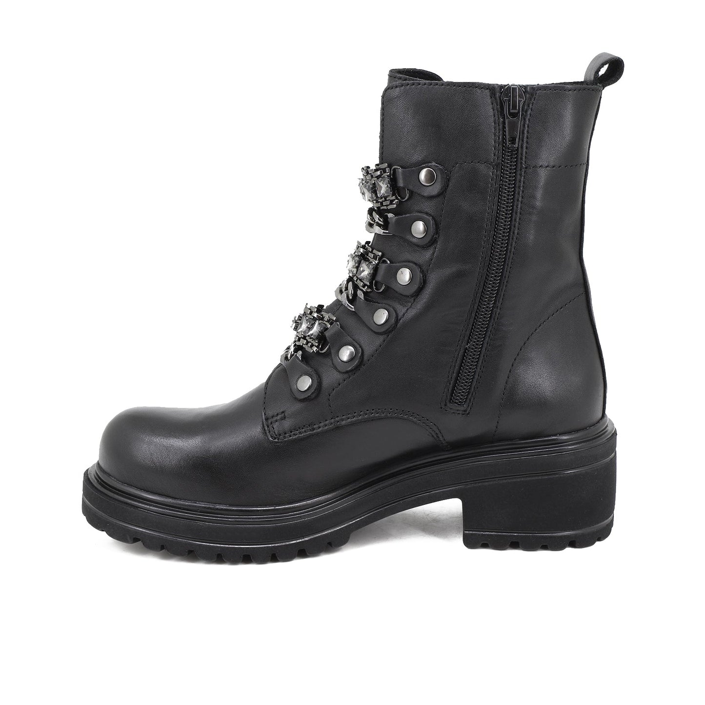 Rosanna - Stivaletti bikers in pelle con catene donna NERO