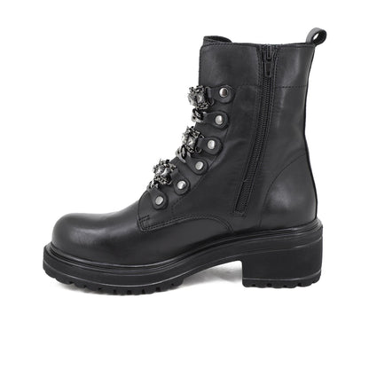 Rosanna - Stivaletti bikers in pelle con catene donna NERO