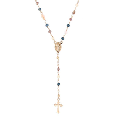 Livinda – Collana Rosario Argento Rosa e Pietre Colorate