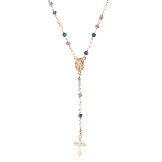 Livinda – Collana Rosario Argento Rosa e Pietre Colorate