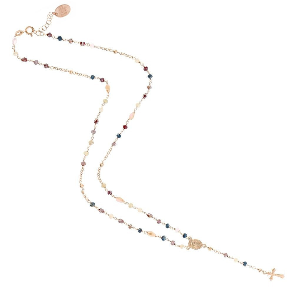 Livinda – Collana Rosario Argento Rosa e Pietre Colorate