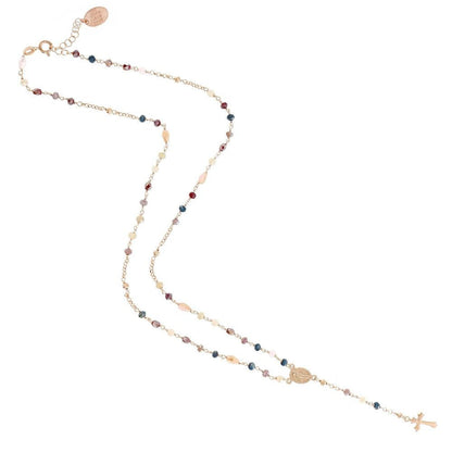 Livinda – Collana Rosario Argento Rosa e Pietre Colorate