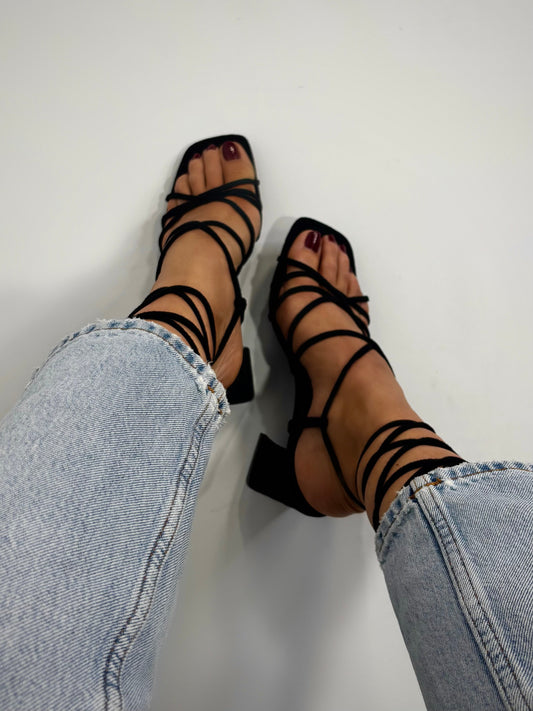 Rosina - Sandali alla schiava in suede nero donna Nero