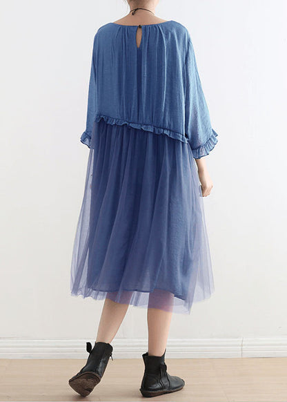 Serena - Vestito lungo estivo in chiffon azzurro donna