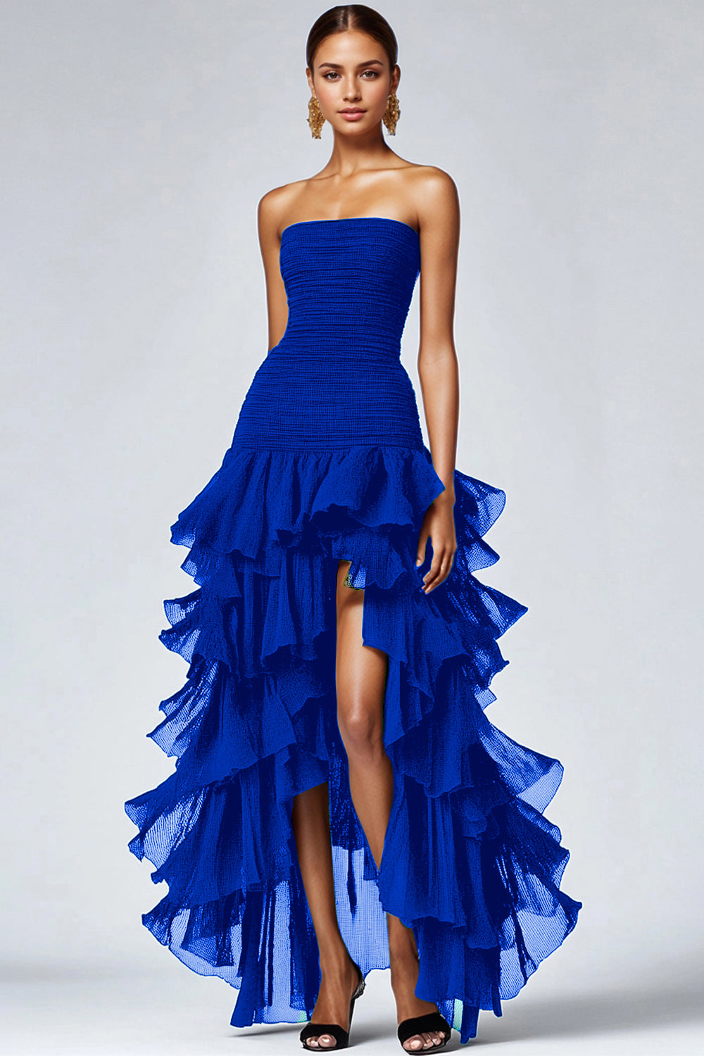 Ursina - Abito formale nero in tulle con volant donna