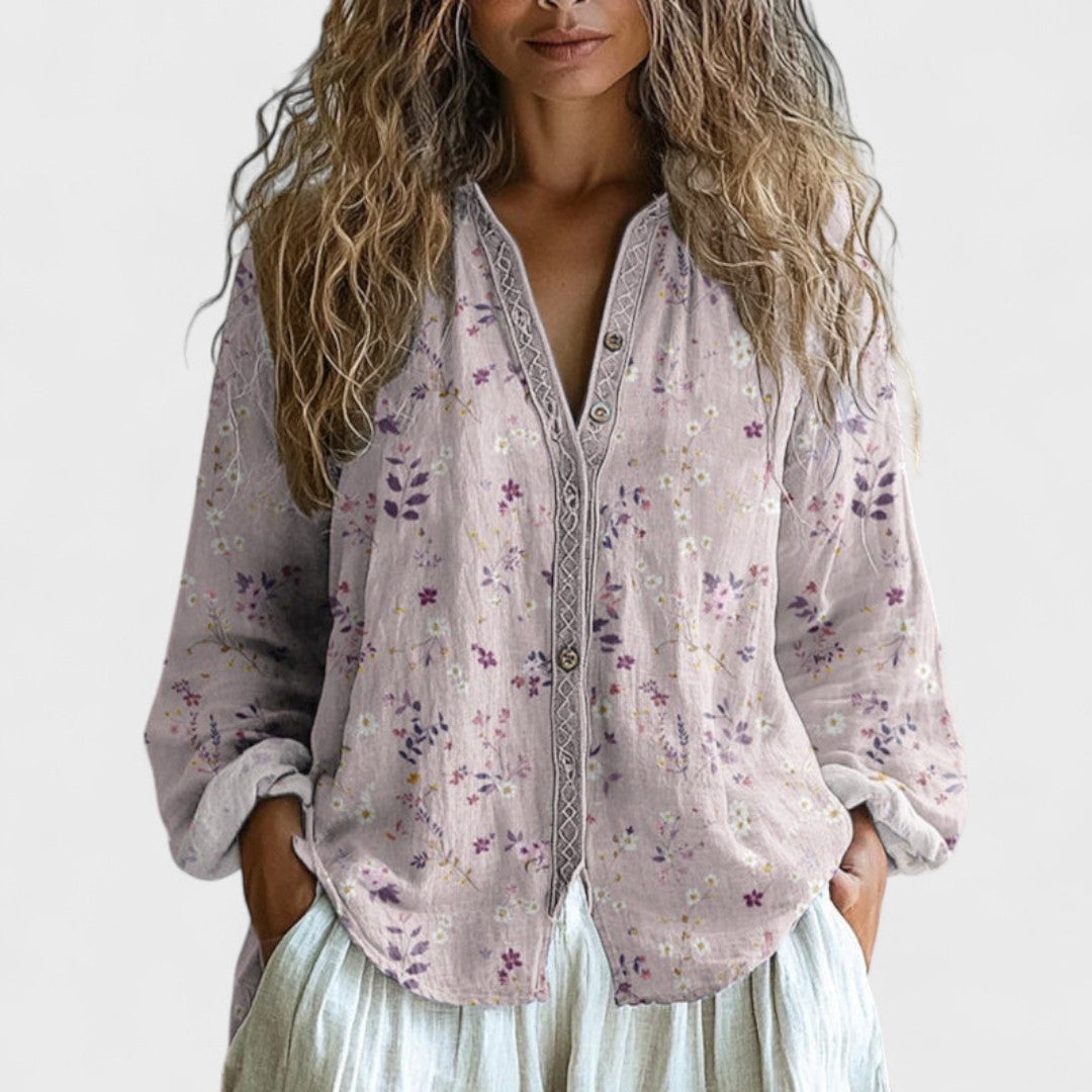 Bruna – Camicetta Con Stampa A Foglie Stile Vintage