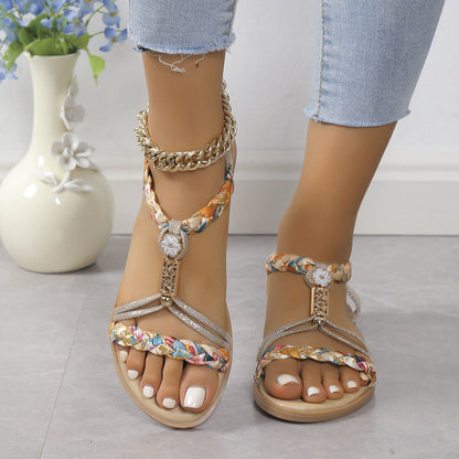 Runa – Sandali Piatti Intrecciati con Fascia Elastica Donna Beige