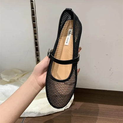 Merinda -  Mesh Mary Jane Ballet Flats