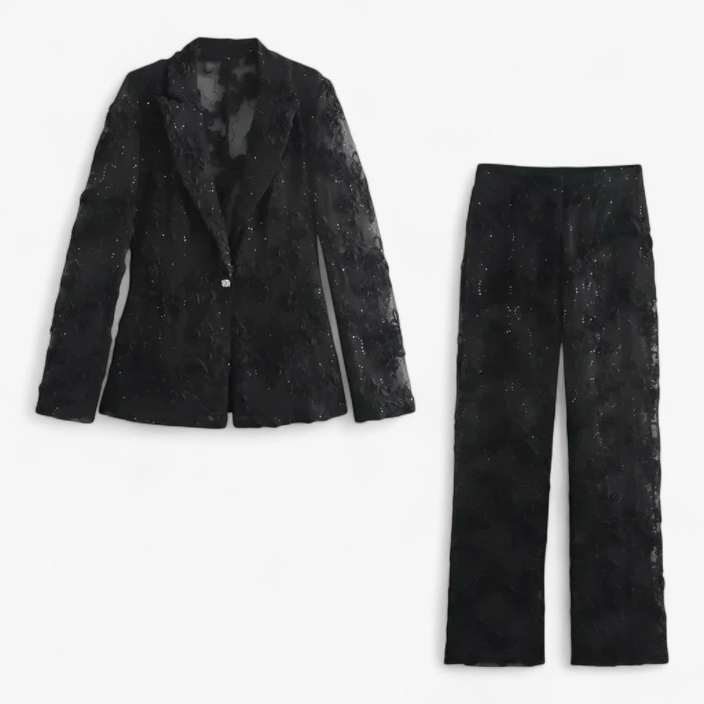 Ines - Completo da cerimonia con giacca ricamata e pantaloni a vita alta