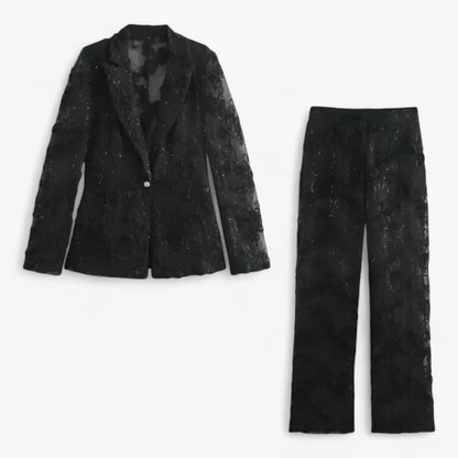 Ines - Completo da cerimonia con giacca ricamata e pantaloni a vita alta