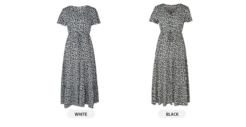 Maura – Abito Maxi Boho con Stampa e Scollo a V Maniche Corte Casual Estivo Primaverile