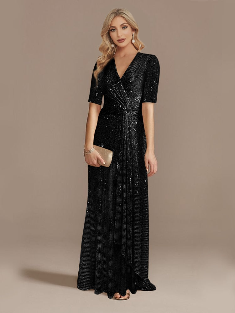Matita – Abito con Paillettes Scollo a V Maniche Lunghe Elegante da Sera