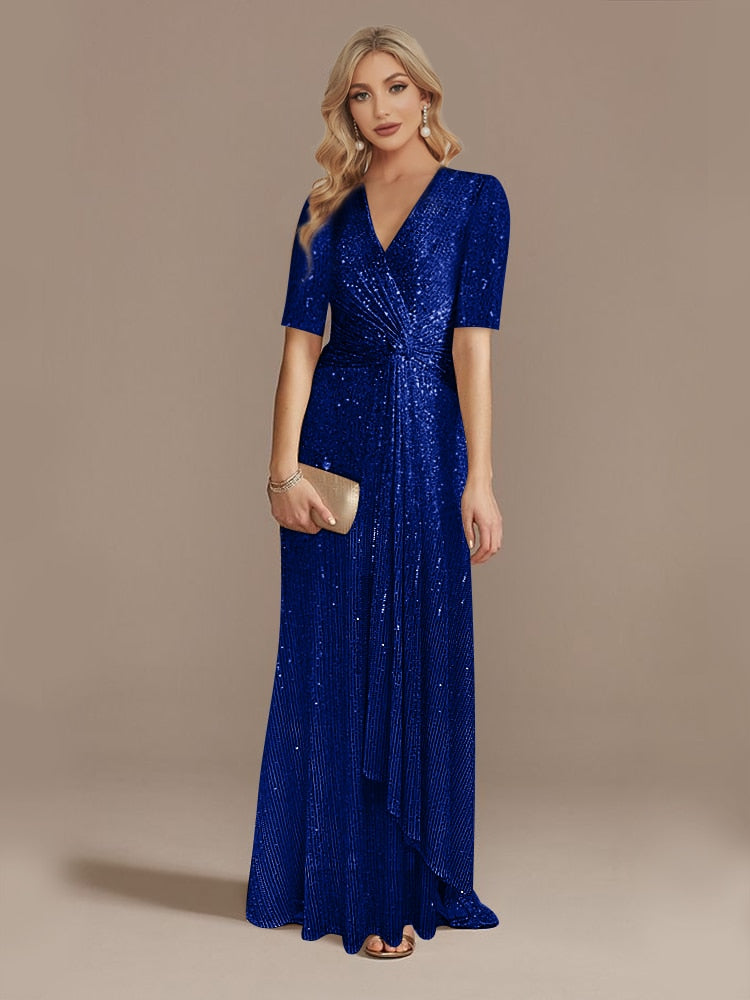Matita – Abito con Paillettes Scollo a V Maniche Lunghe Elegante da Sera
