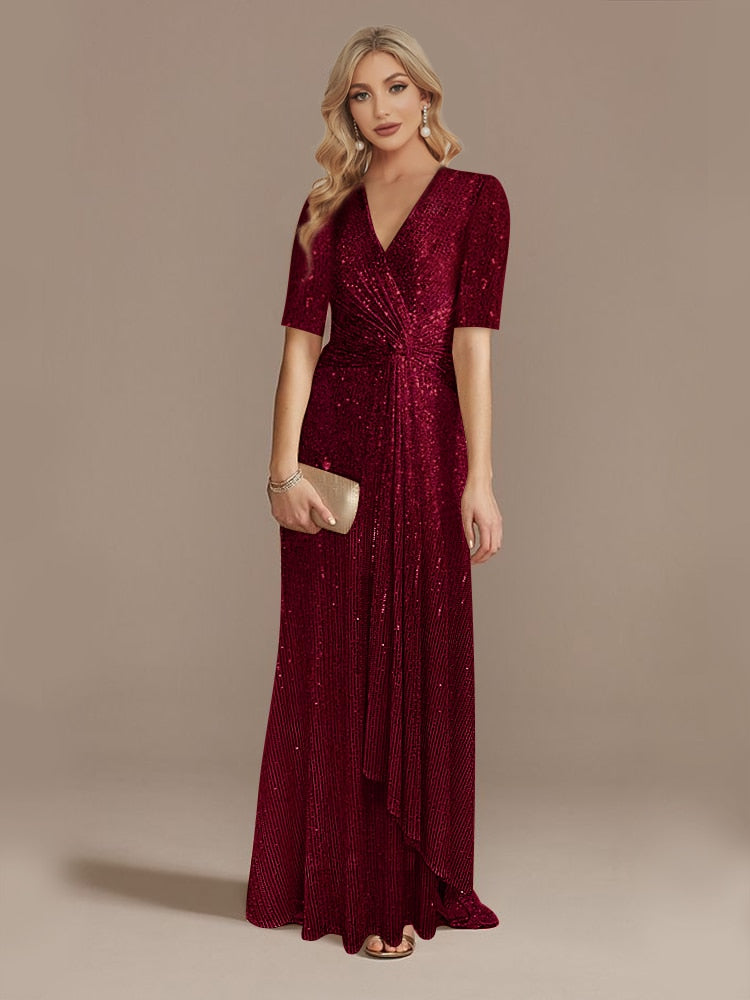 Matita – Abito con Paillettes Scollo a V Maniche Lunghe Elegante da Sera
