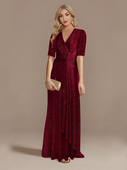 Matita – Abito con Paillettes Scollo a V Maniche Lunghe Elegante da Sera