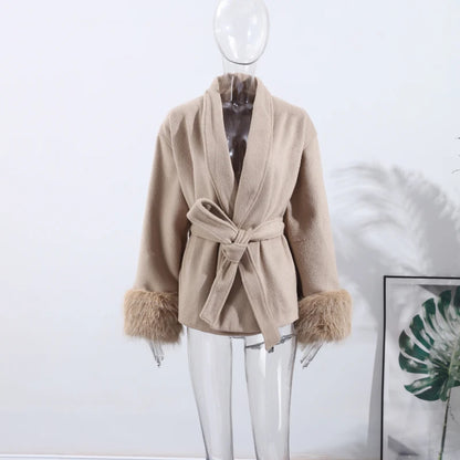 Antonia - Cappotto da donna in tweed con cintura e finto