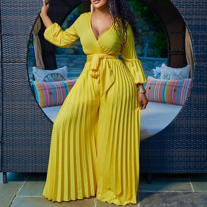 Meldisa – Jumpsuit Plus Size con Rouches e Scollo a V Casual Estiva