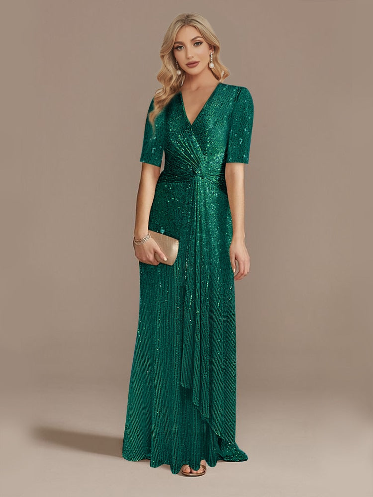 Matita – Abito con Paillettes Scollo a V Maniche Lunghe Elegante da Sera