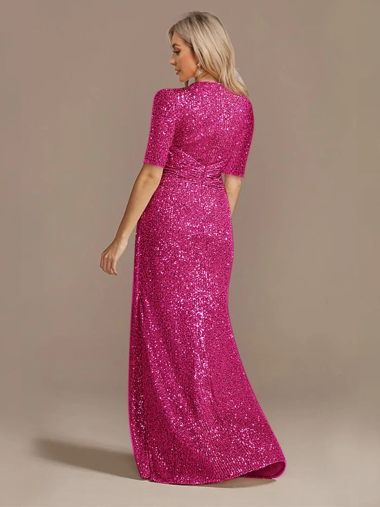 Matita – Abito con Paillettes Scollo a V Maniche Lunghe Elegante da Sera