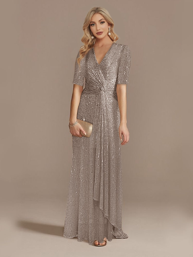 Matita – Abito con Paillettes Scollo a V Maniche Lunghe Elegante da Sera