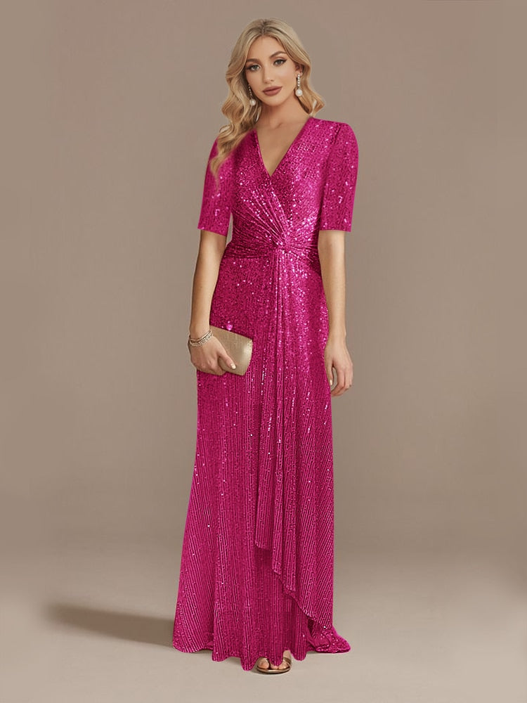 Matita – Abito con Paillettes Scollo a V Maniche Lunghe Elegante da Sera