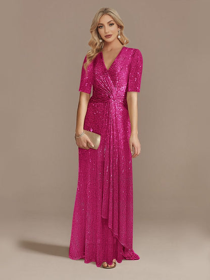 Matita – Abito con Paillettes Scollo a V Maniche Lunghe Elegante da Sera