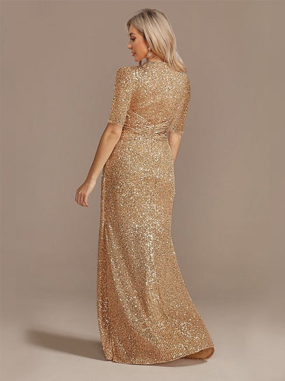 Matita – Abito con Paillettes Scollo a V Maniche Lunghe Elegante da Sera