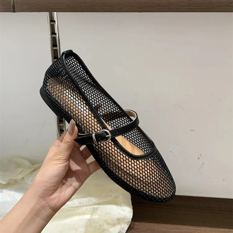 Merinda -  Mesh Mary Jane Ballet Flats