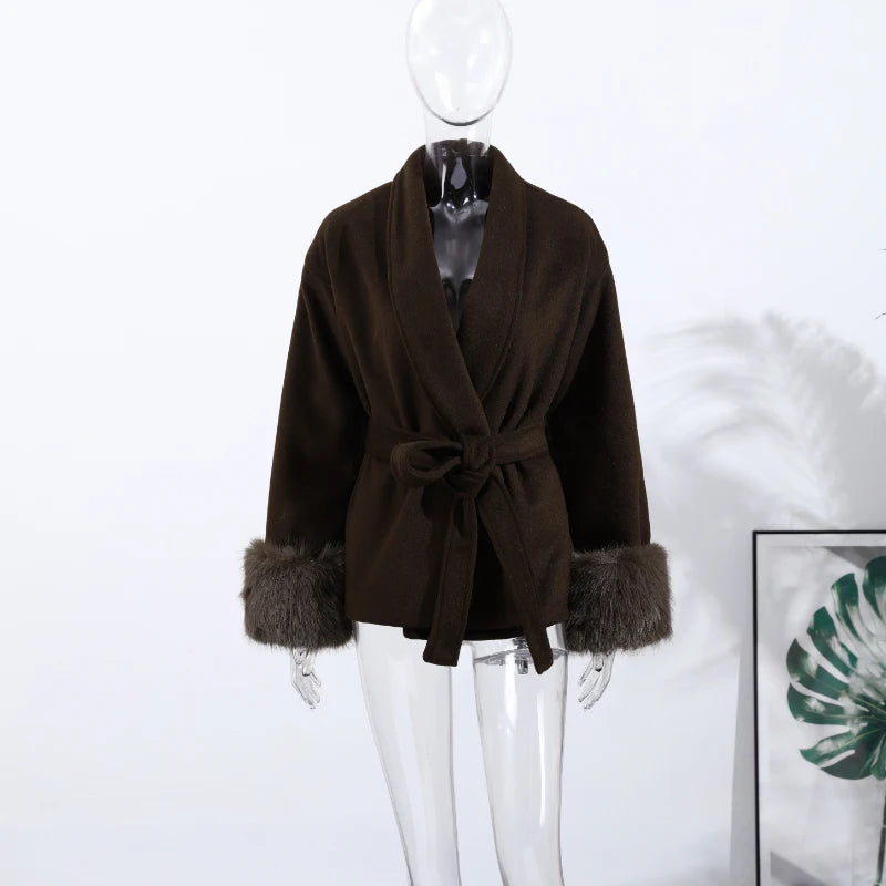 Antonia - Cappotto da donna in tweed con cintura e finto