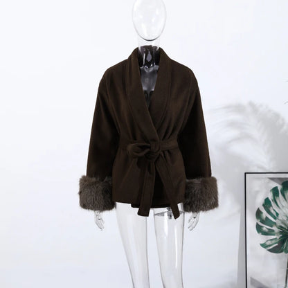 Antonia - Cappotto da donna in tweed con cintura e finto