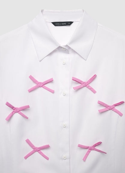 Barbara - Camicia crop bianca con fiocco donna