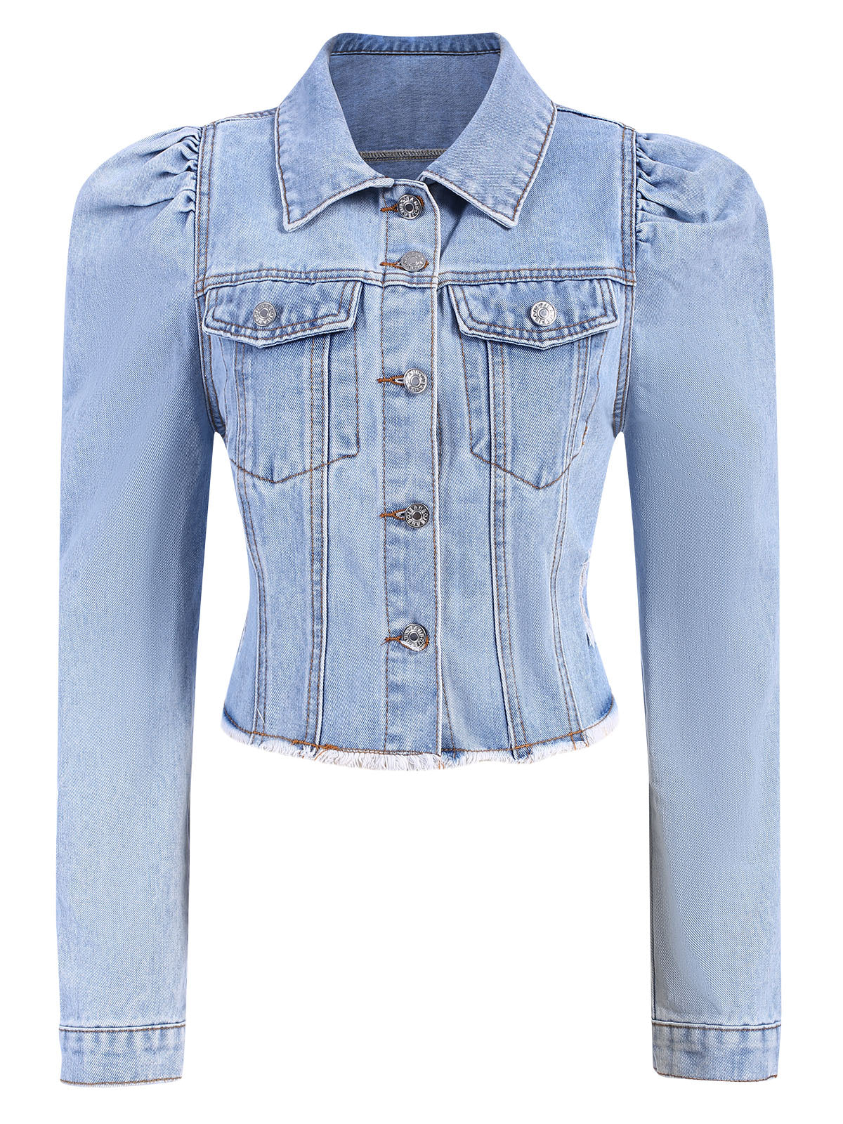 Elda - Cappotto in denim con maniche a sbuffo e bottoni