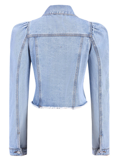 Elda - Cappotto in denim con maniche a sbuffo e bottoni