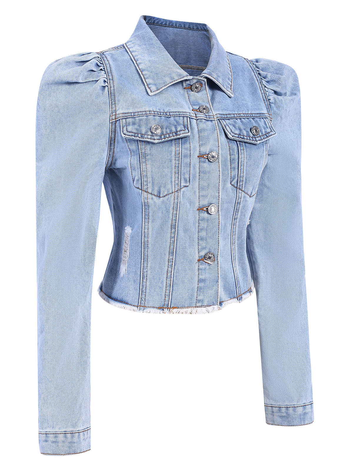 Elda - Cappotto in denim con maniche a sbuffo e bottoni