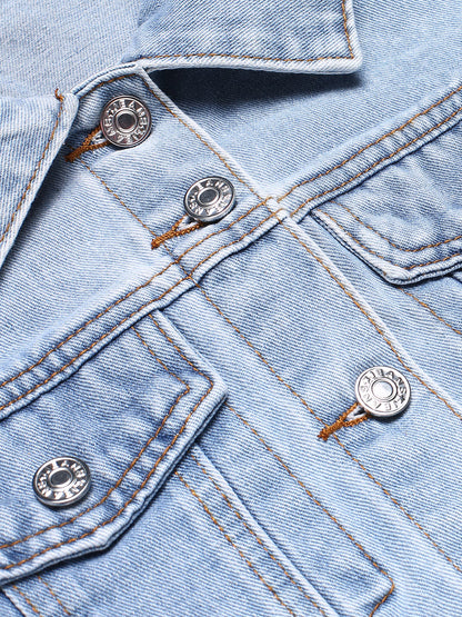 Elda - Cappotto in denim con maniche a sbuffo e bottoni