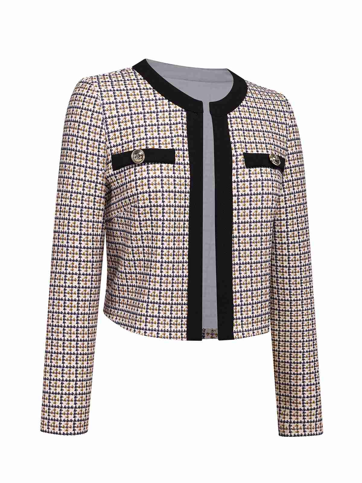 Eufemia - Cappotto corto beige in maglia patchwork