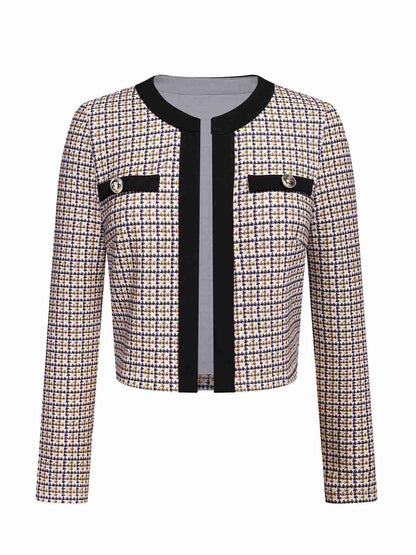Eufemia - Cappotto corto beige in maglia patchwork