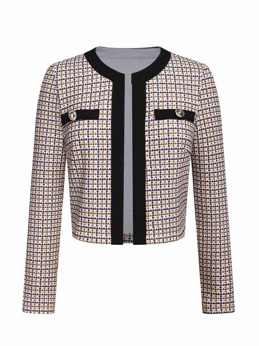 Eufemia - Cappotto corto beige in maglia patchwork