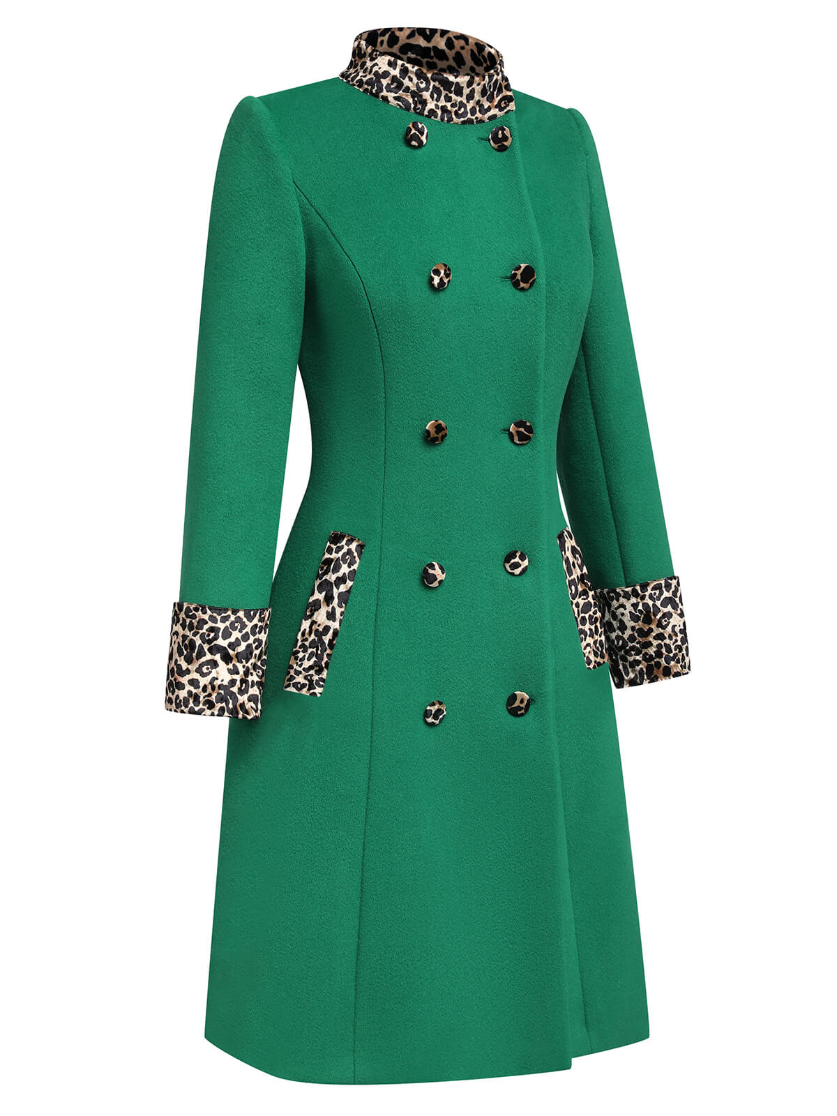 Fanny - Cappotto bordeaux con patchwork leopardato e bottoni