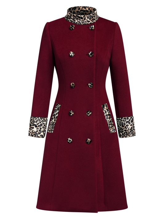 Fanny - Cappotto bordeaux con patchwork leopardato e bottoni