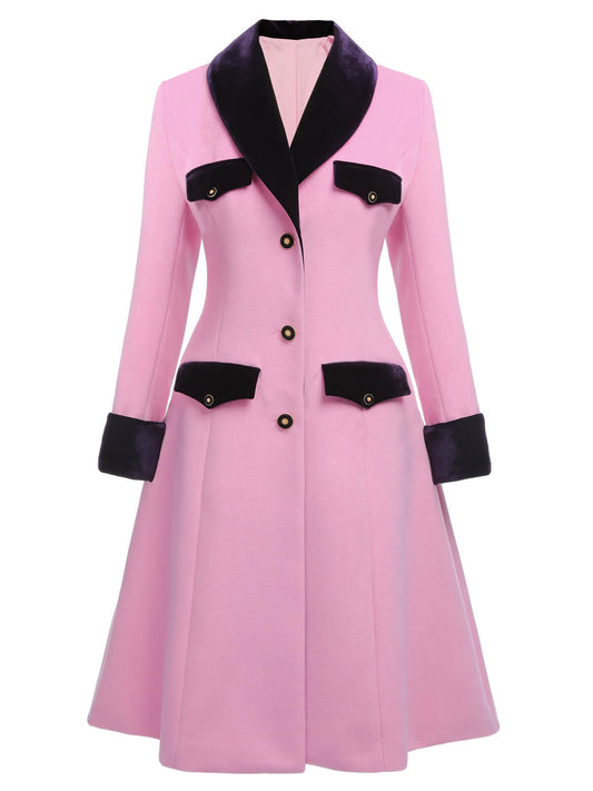 Eulalia - Cappotto rosa in velluto con bottoni patchwork