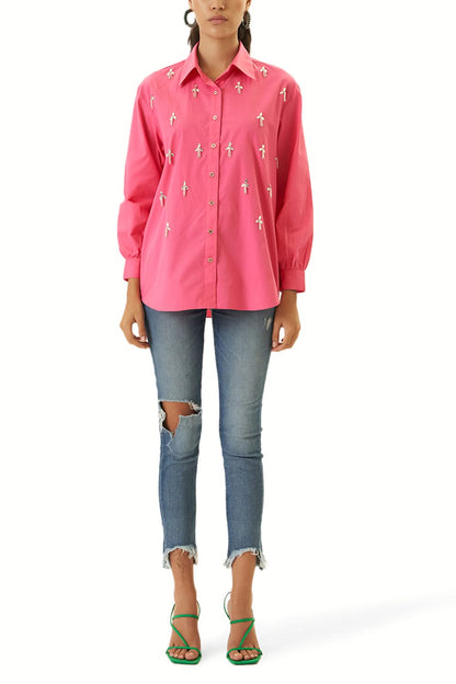 Rosina - Camicia Donna Rosa Brillante Sparkle Moderna