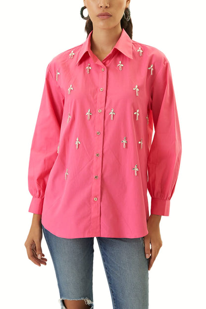Rosina - Camicia Donna Rosa Brillante Sparkle Moderna