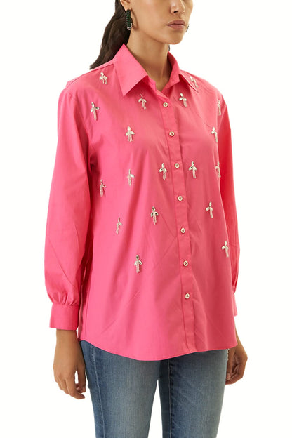 Rosina - Camicia Donna Rosa Brillante Sparkle Moderna