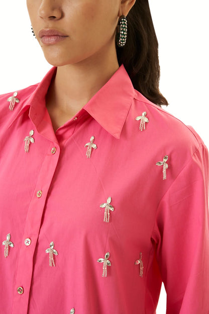 Rosina - Camicia Donna Rosa Brillante Sparkle Moderna