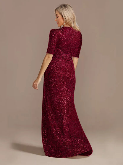 Matita – Abito con Paillettes Scollo a V Maniche Lunghe Elegante da Sera