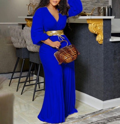 Meldisa – Jumpsuit Plus Size con Rouches e Scollo a V Casual Estiva